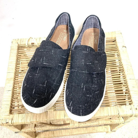 Toms Altair‎ Loafers, Size 9, Black Dotted Wool & Suede Flats Slip-on Shoes - Picture 1 of 8